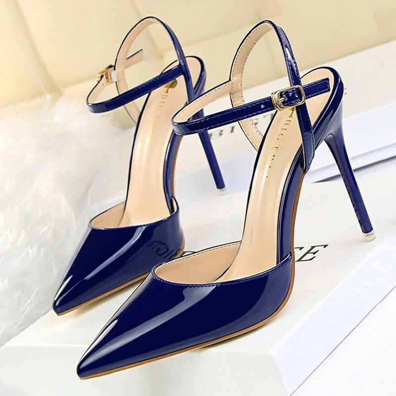 BIGTREE Shoes Fashion High Heels Shoes Patent Leather Woman Pumps Sexy Women Heels Blue Sliver Stiletto Heels Women Sandals 2022