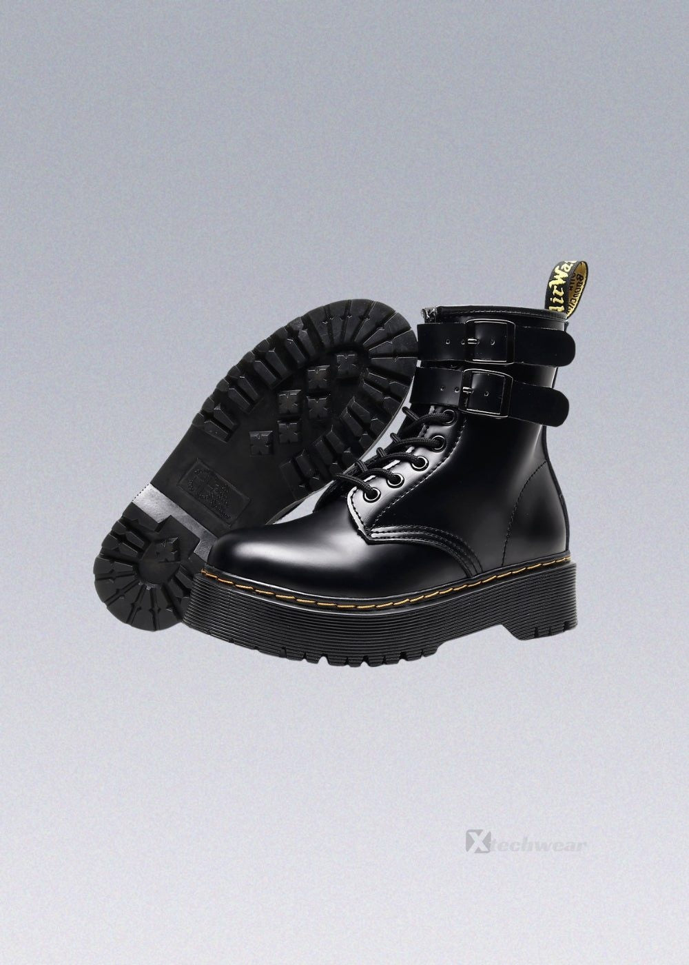 Black Buckle Platform Boots Techwear - X techwear-x