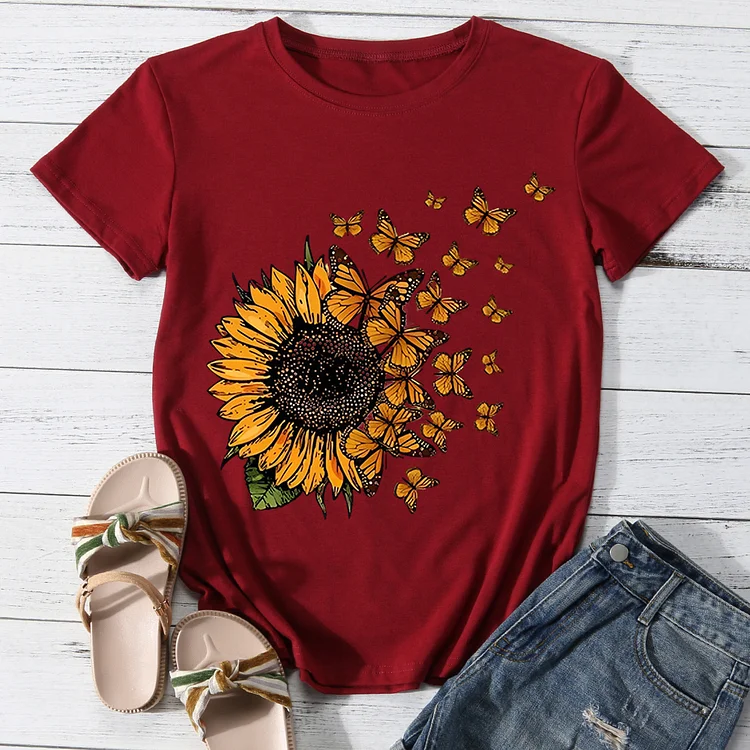 Butterfly Among Sunflowers T-shirt-018494