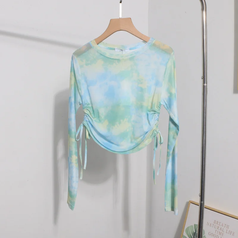 Uveng Real Shooting 2024 Summer New Long-Sleeved Short-Sleeved T-Shirt Sun Protection Shirt Thin Perspective Tie-Dye Mesh Hooder 6928