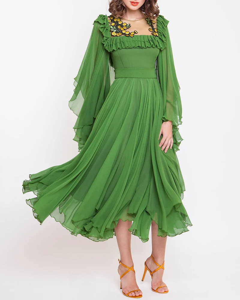 silk chiffon midi dress evening dress