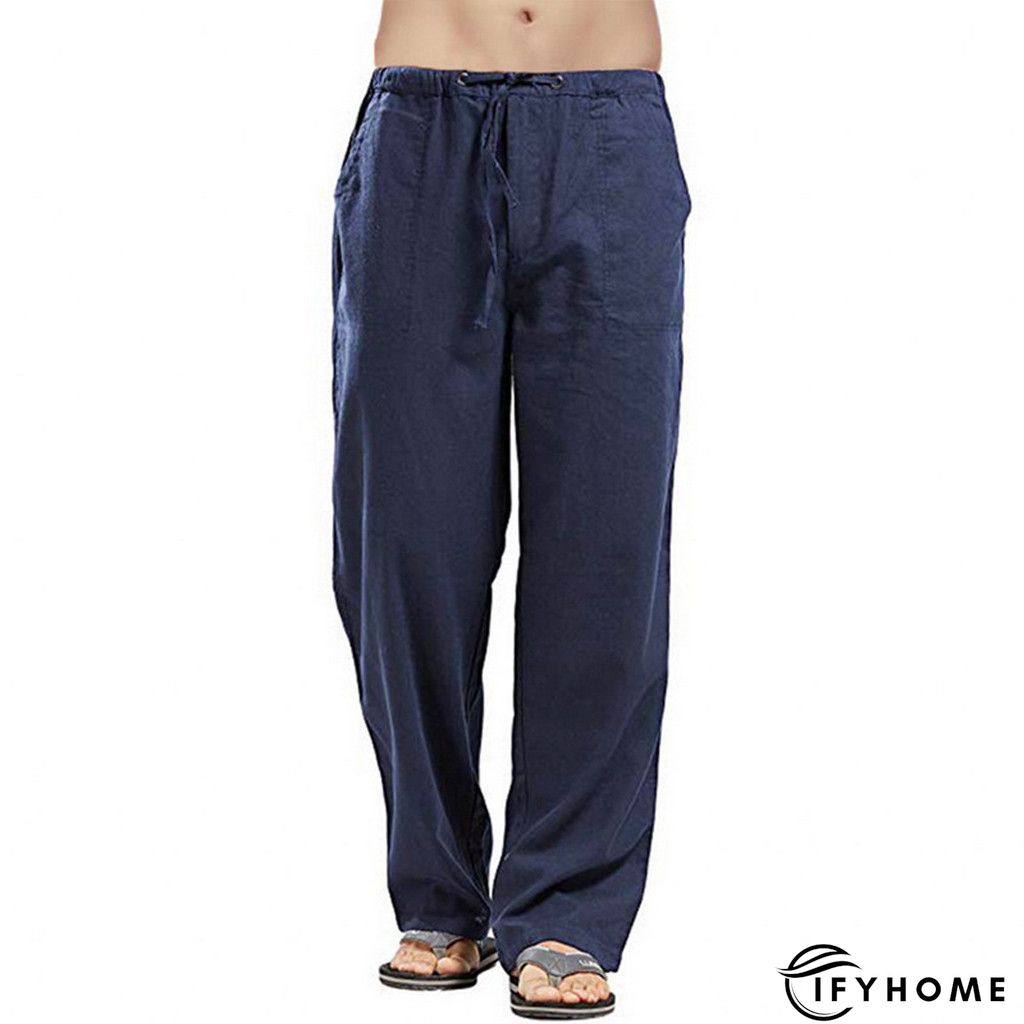 Men's Linen Pants Trousers Summer Pants Beach Pants Drawstring Elastic Waist Plain Breathable Soft Casual Daily Holiday Linen / Cotton Blend Fashion Streetwear Black White Micro-elastic | IFYHOME