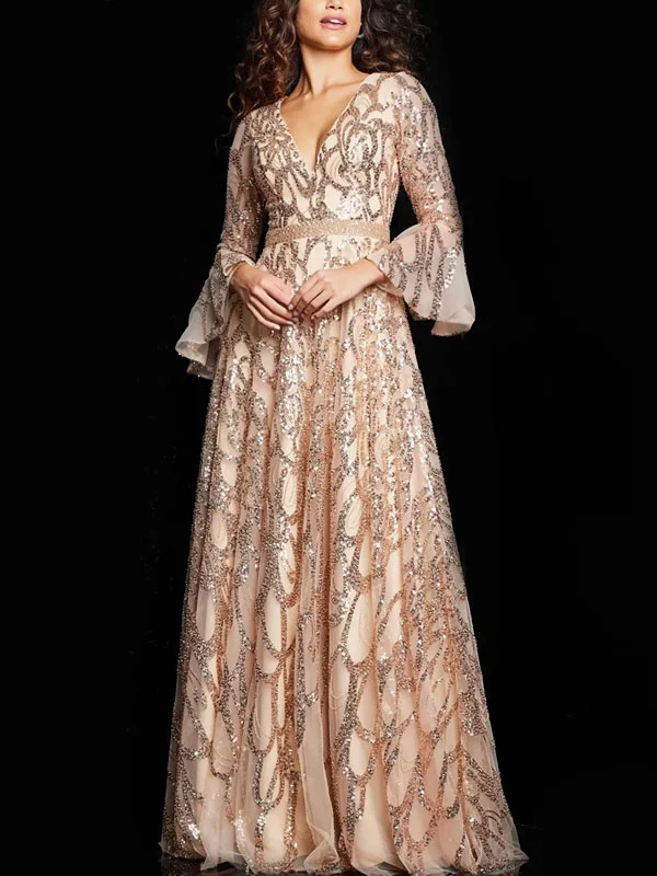 Sequin Flared Sleeve Party Women's Dress
