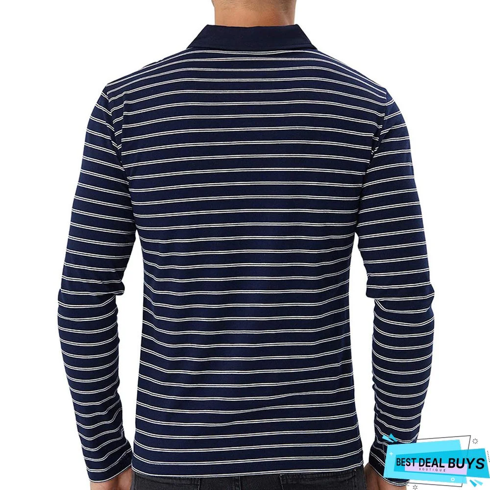 Golf Striped Polo Shirt Custom T-Shirt European and American Men Lapel Long Sleeve
