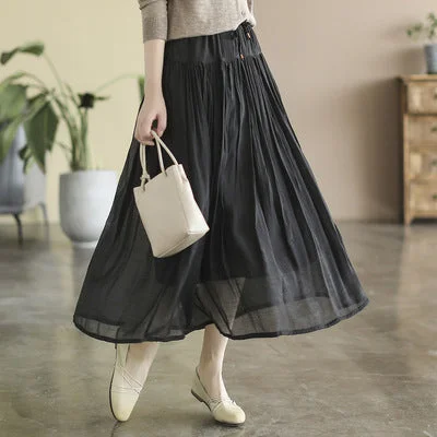 Cozy Solid Cotton LInen Retro A-Line Pleated Skirts