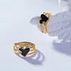 Stylish Black Heart Golden Wiring Ring