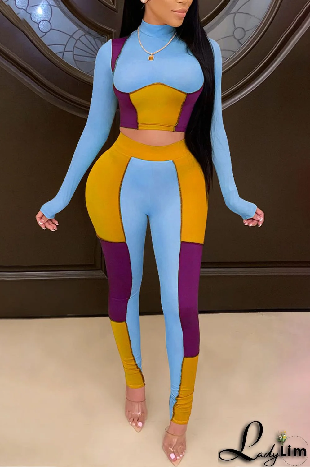 Apricot Sexy Solid Split Joint Mandarin Collar Long Sleeve Two Pieces