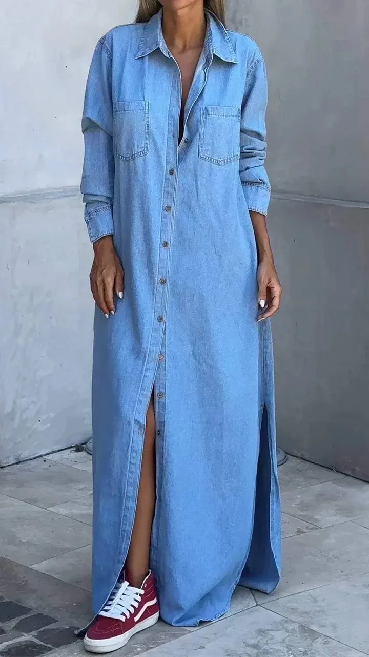 Ladies' Lapel Buckle Split Casual and Relaxed Dress