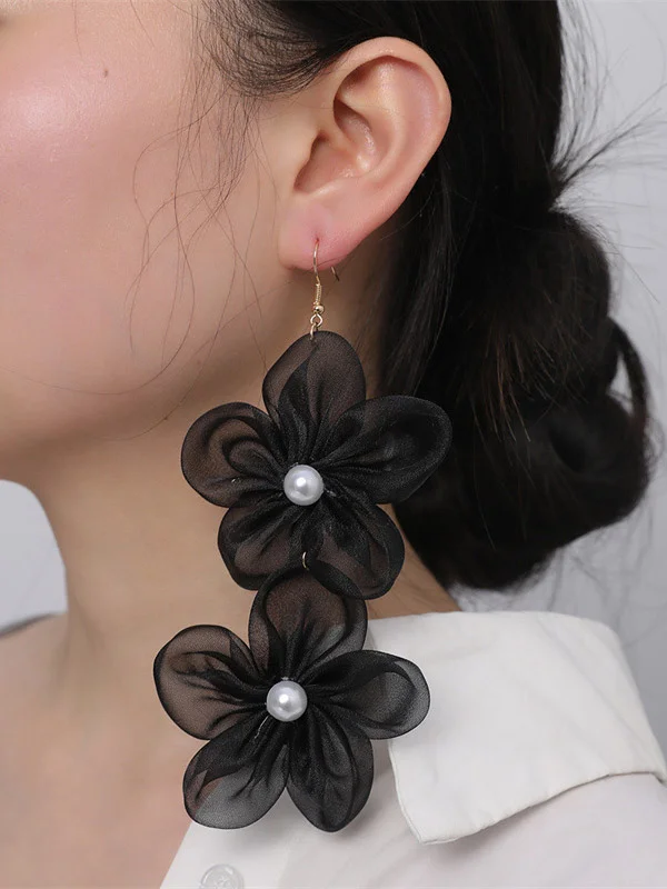 Three-Dimensional Flower Drop Earrings