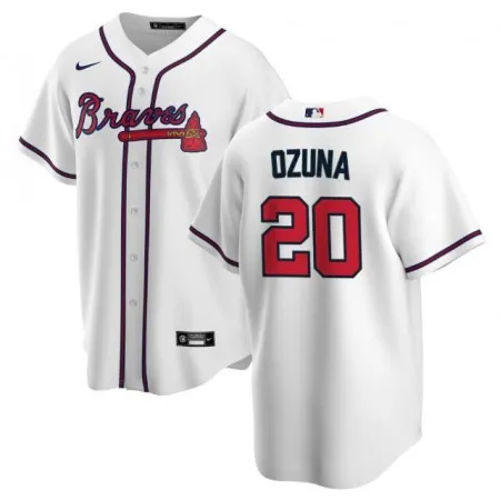 Men's Atlanta Braves #20 Marcell Ozuna White Cool Base Stitched Jersey