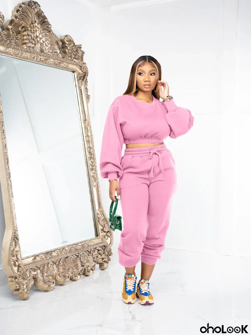 Solid Color Plush Casual Sport Two Piece Pant Set