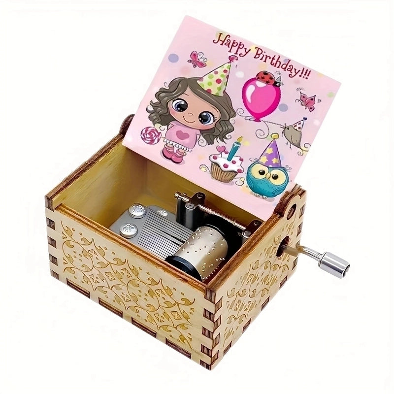 Happy Birthday Creative Painted Wooden Hand-cranked Simple Modern Music Box