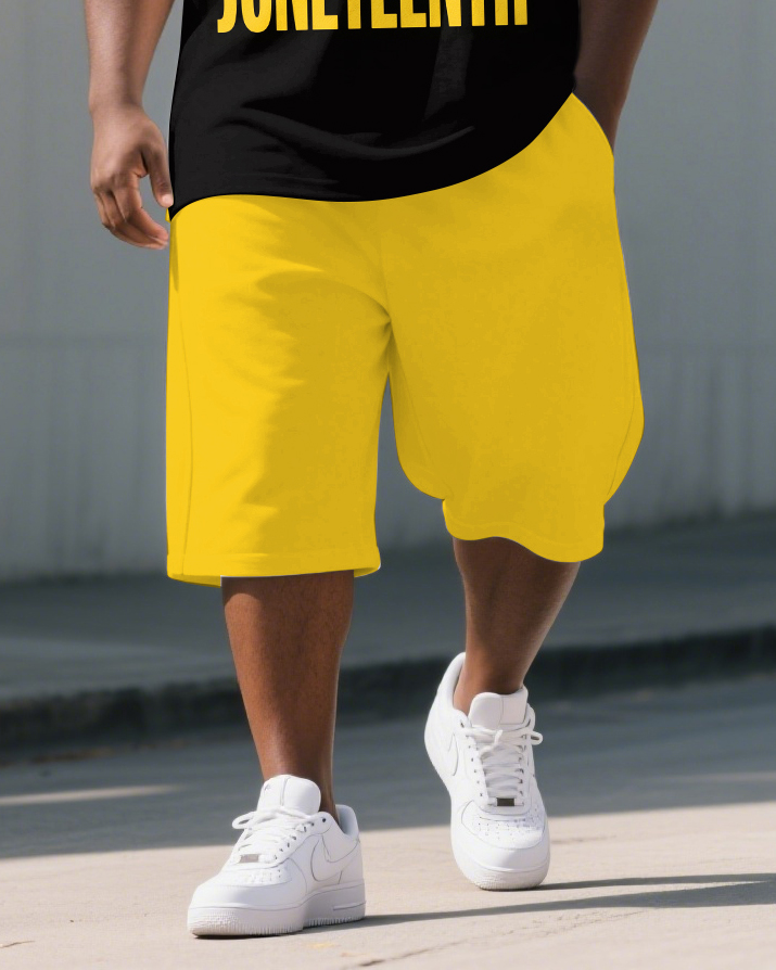 Men's Big & Tall Letter Stripe & Stars Juneteenth Theme Short Sleeve Polo Shirt Shorts Suit