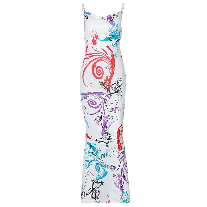 Hawthaw Women Summer Sleeveless Printed Bodycon Beach Backless Pencil Long Dress Sundress 2021 Female Clothing Streetwear