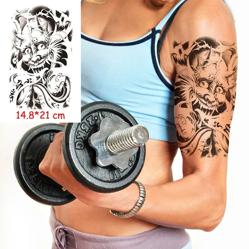 Waterproof Temporary Tattoo Sticker Totem Line Black Classical Tatoo Body Art Arm Leg Fake Tattoos Women/Men Girl 14.8*21 Cm