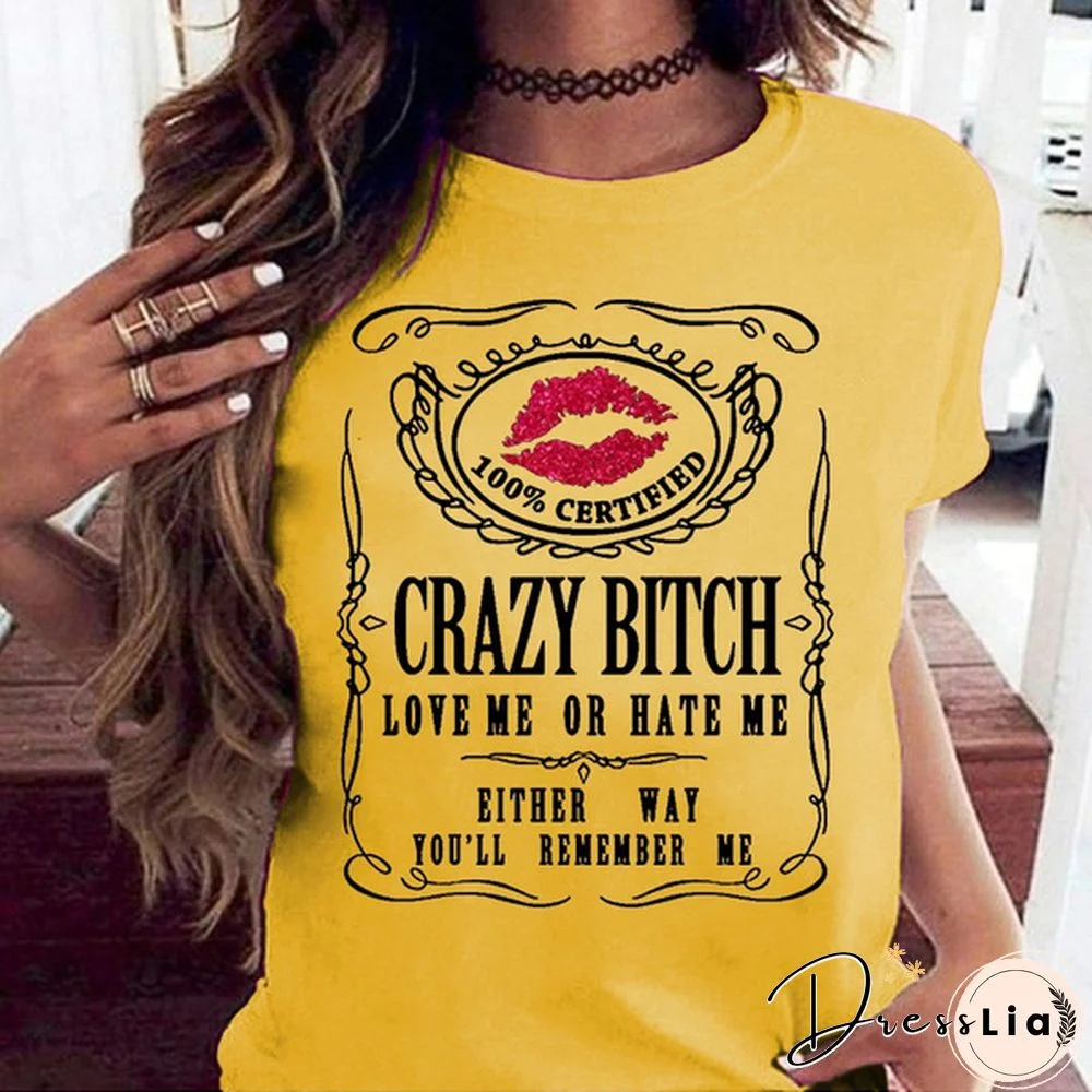 New Women's Funny Graphic Tees Crazy Bitch Shirt Short Sleeve TShirt Casual T-shirt