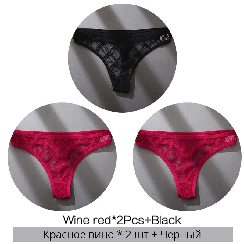 FINETOO Sexy Thongs Panties Women M-XL Transparent Lattice Underwear Ladies Lace G-string Underpants Female Thong Lingerie 2021