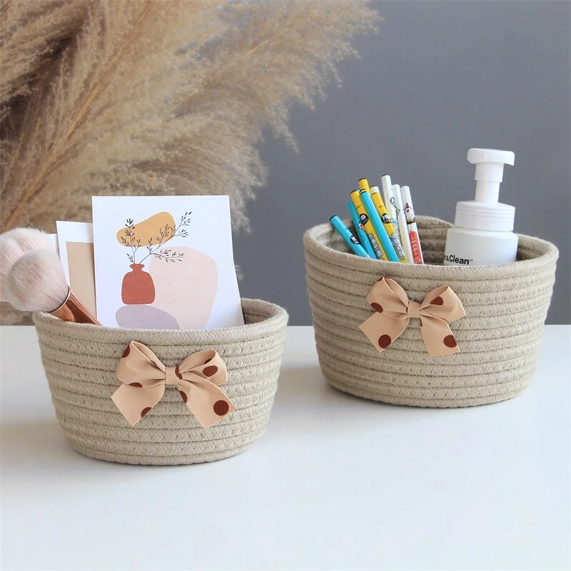 Bowknot Cotton Rope Storage Basket Weaving Nordic Sundries Baby Toys Dirty Clothes Finishing Baskets Desktop Small Organizer Box