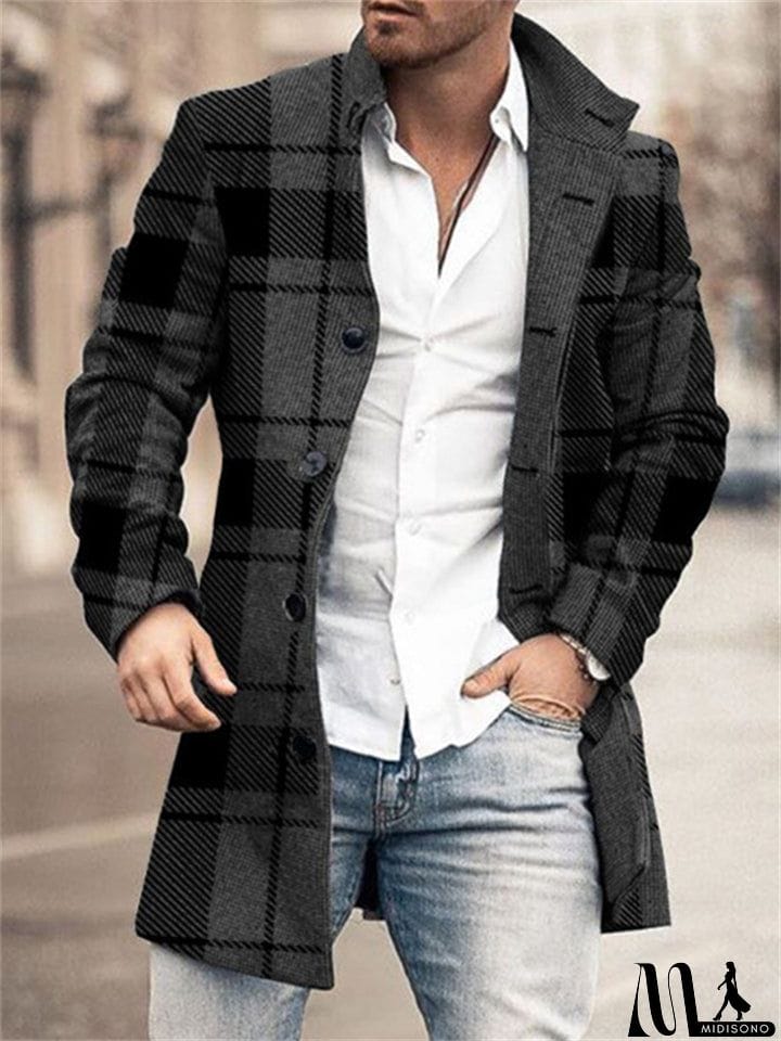 MidiSono - Fashion Stand Collar Mid Length Men's Woolen Coats
