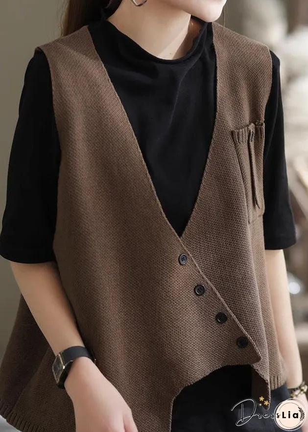 Style Coffee Asymmetrical Patchwork Knit Vest Sleeveless