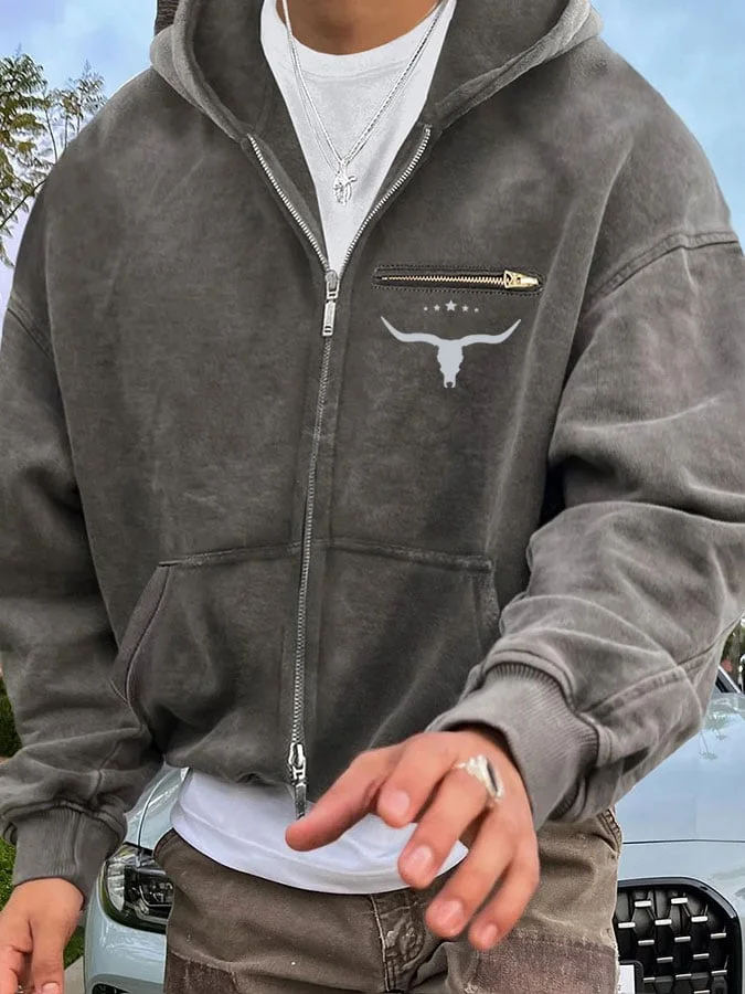 Men's Retro Western Casual Loose Hooded Jacket