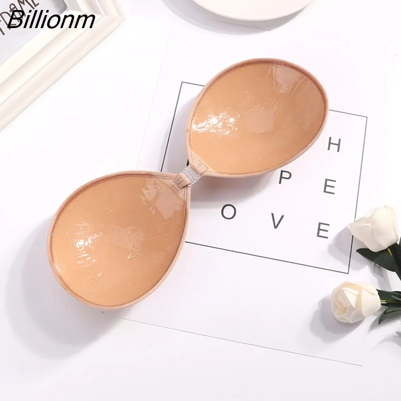 Billionm Sexy Women Invisible Push Up Bra Self-Adhesive Silicone Bust Front Closure Sticky Bra Black Skin Backless Strapless Bra