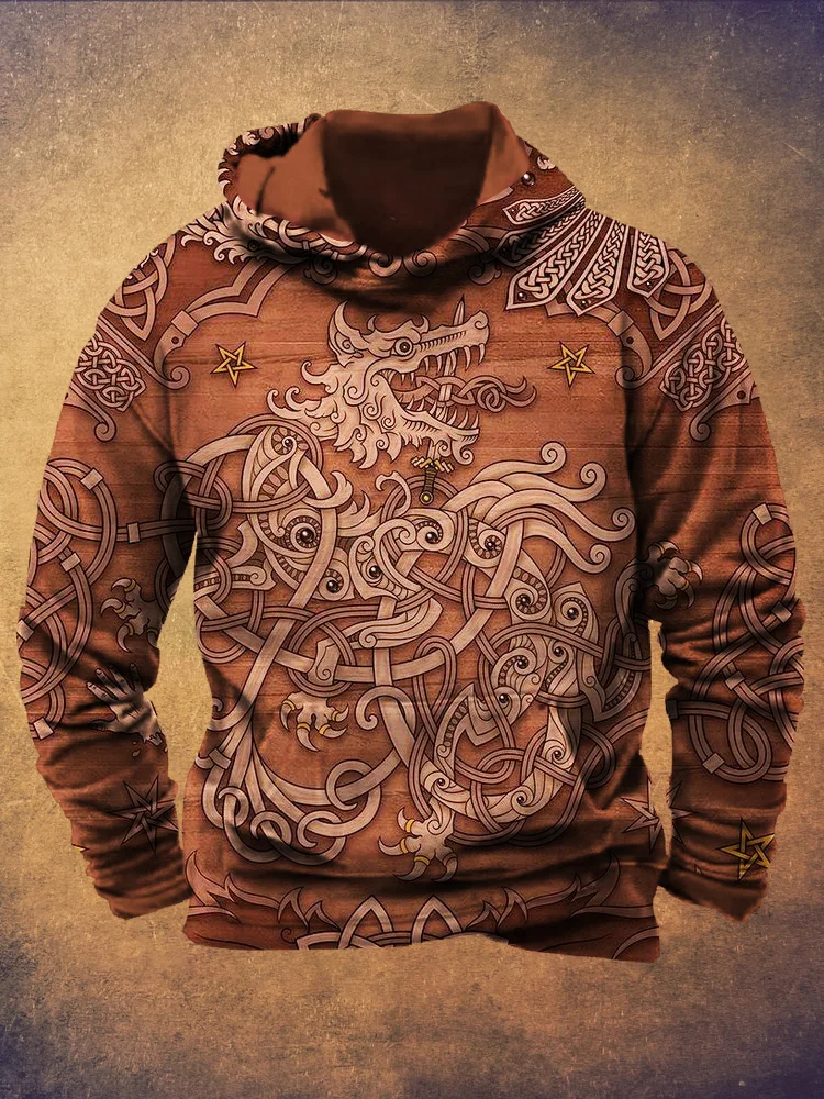 Celtic Dragon Vintage Pattern Men's Hooded Sweatshirt