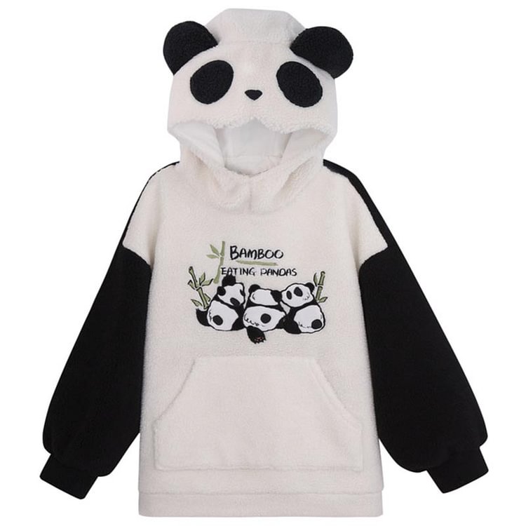 Cartoon Panda Letter Embroidery Hoodie - Modakawa