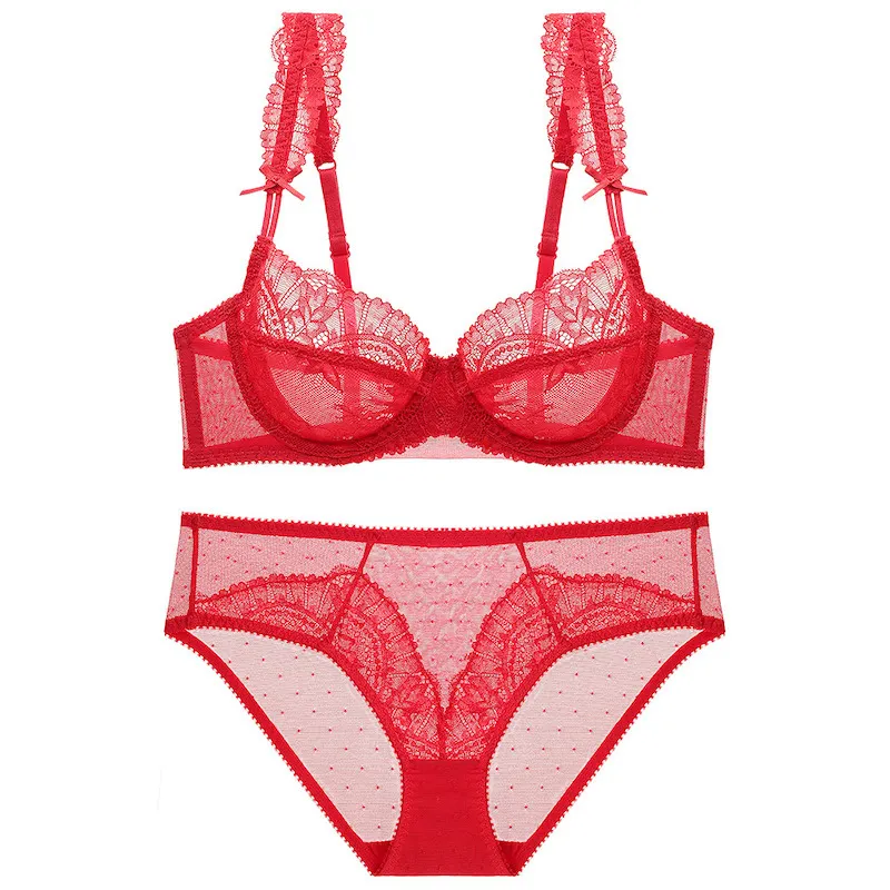 Churchf Lace Sexy Lingerie Set Large-Size Transparent Bra Large Bra Small Side Non-Slip Lady Bra Set