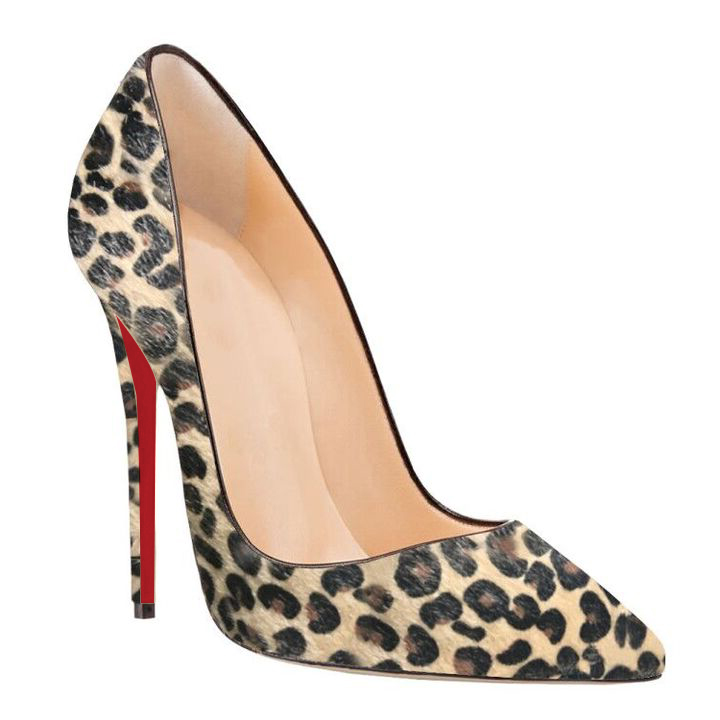 120mm Women's Party Wedding Heels  Leopard Horsehair Pumps-vocosishoes