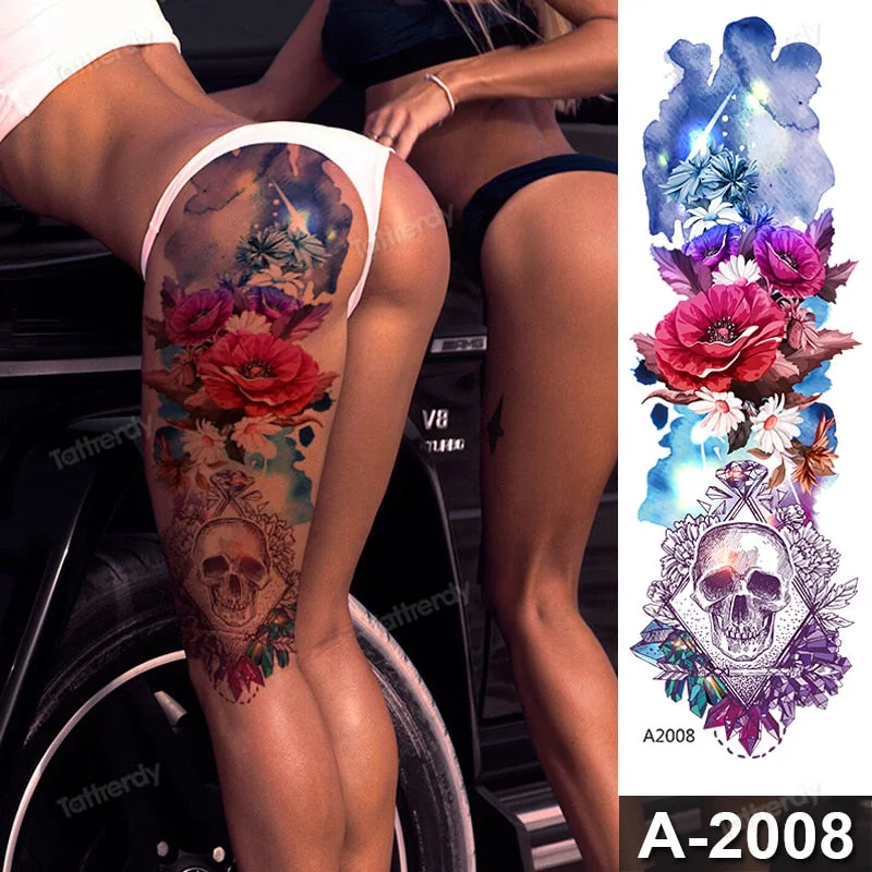 temporary tattoo women custom peony lotus fish tattoo body leg thigh full arm sleeve tattoo stickers sexy waterproof big size