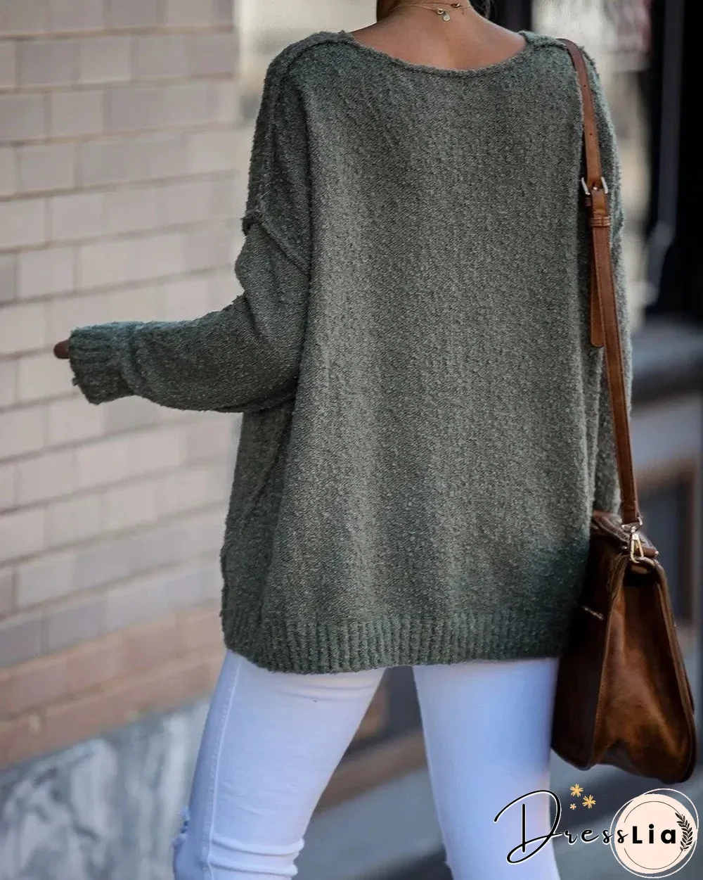 Plain V Neck Knitted Casual Sweater