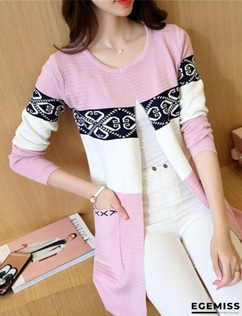 Color Block Printed Patch Pocket Cardigan | EGEMISS