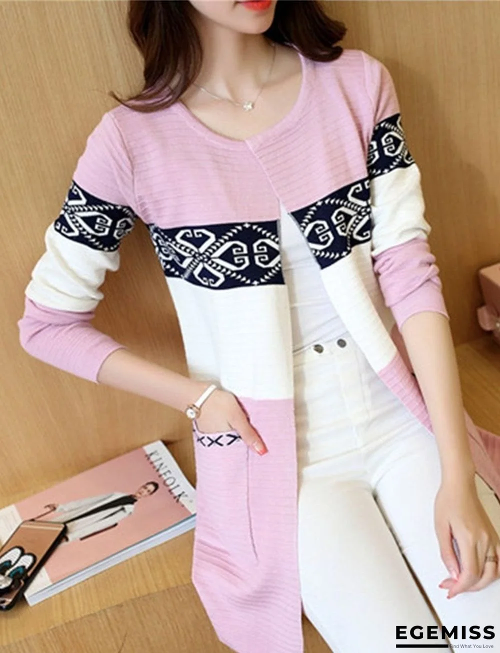 Color Block Printed Patch Pocket Cardigan | EGEMISS