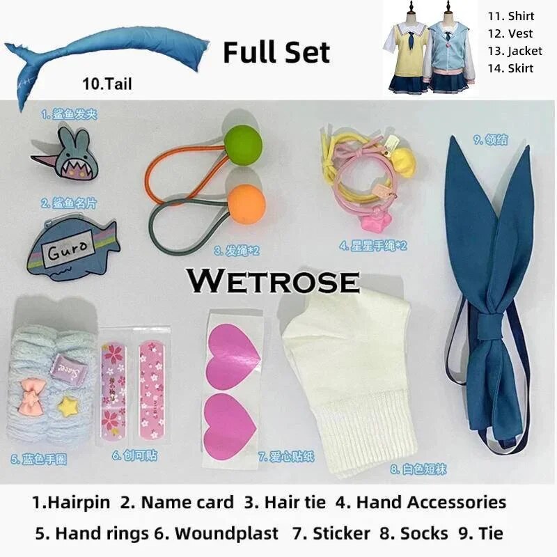 [Wetrose] In Stock JK Gura Gawr Hololive EN Vtuber Cosplay Costume 2023 New Outfit School Uniform Girl Kids Set Tail Wig Full Set
