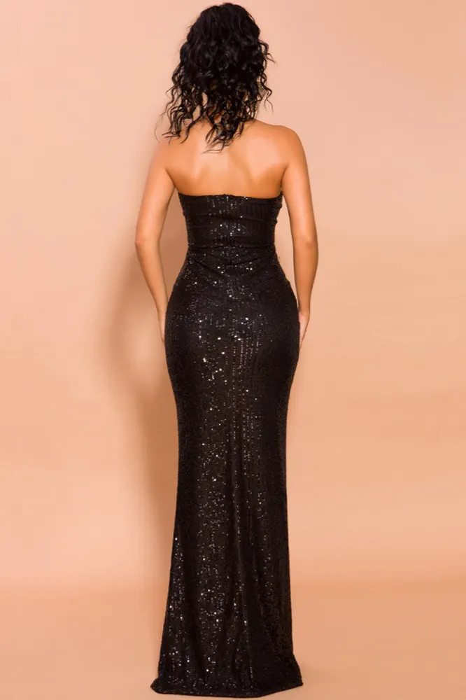 chinese dress ladies Nina Canacci 3274 Size 2 Black Sequin Corset Strapless Prom Dress Fitted Slit Formal Evening Gown main image 0