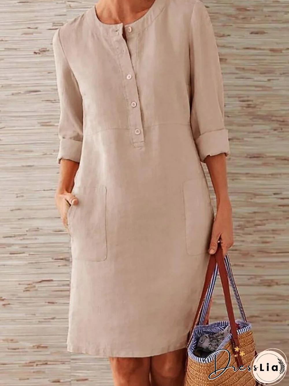 Women's Shift Dress Knee Length Dress - 3/4 Length Sleeve Summer Fall Hot Casual vacation dresses Red Orange Khaki Dark Gray Gray Light Blue S M L XL XXL 3XL 4XL 5XL