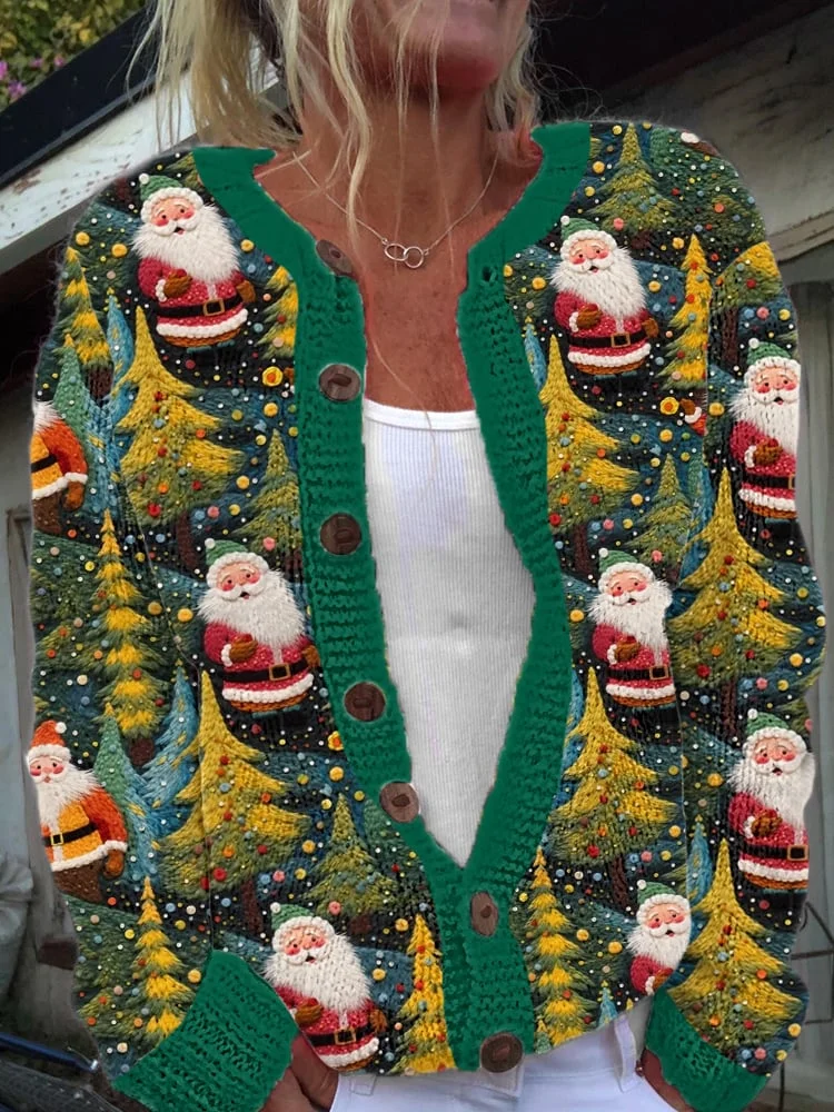 Women s Christmas Christmas Santa Claus Christmas Tree Knit Cardigan