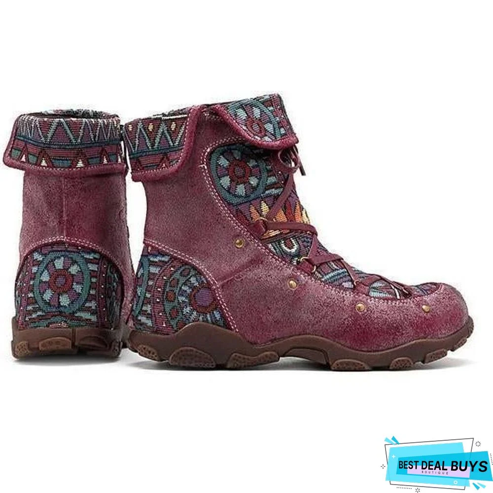 Casual Lace Up Zipper Comfy Flat Boots