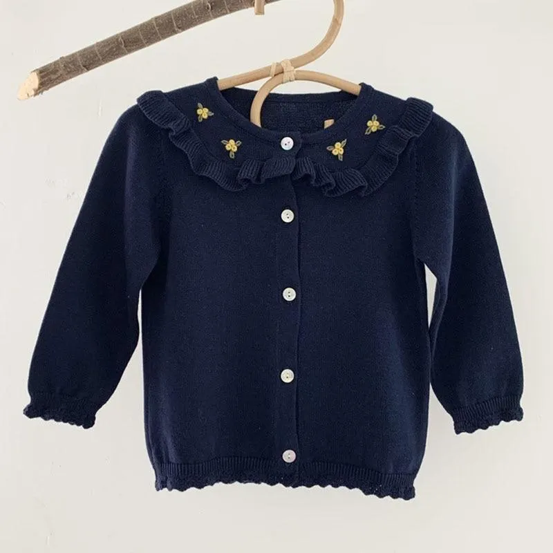 Baby Girls Embroider Cardigan Coats Fashion Children Outwear Coat Girls Long Sleeve Kids Knit Cardigan Coat 1-7Yrs