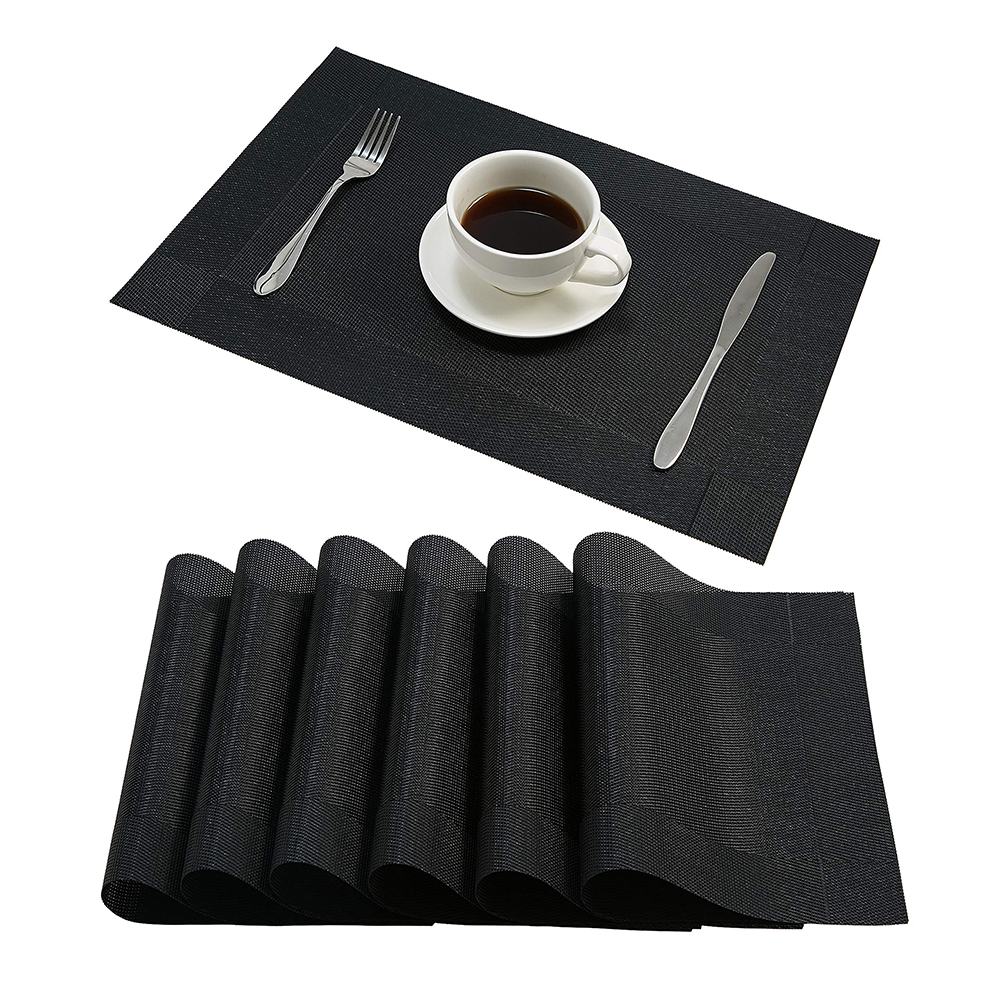 

6pcs Rectangle Heat-insulation PVC Placemat Non-slip Table Protective Mats, Black, 501 Original