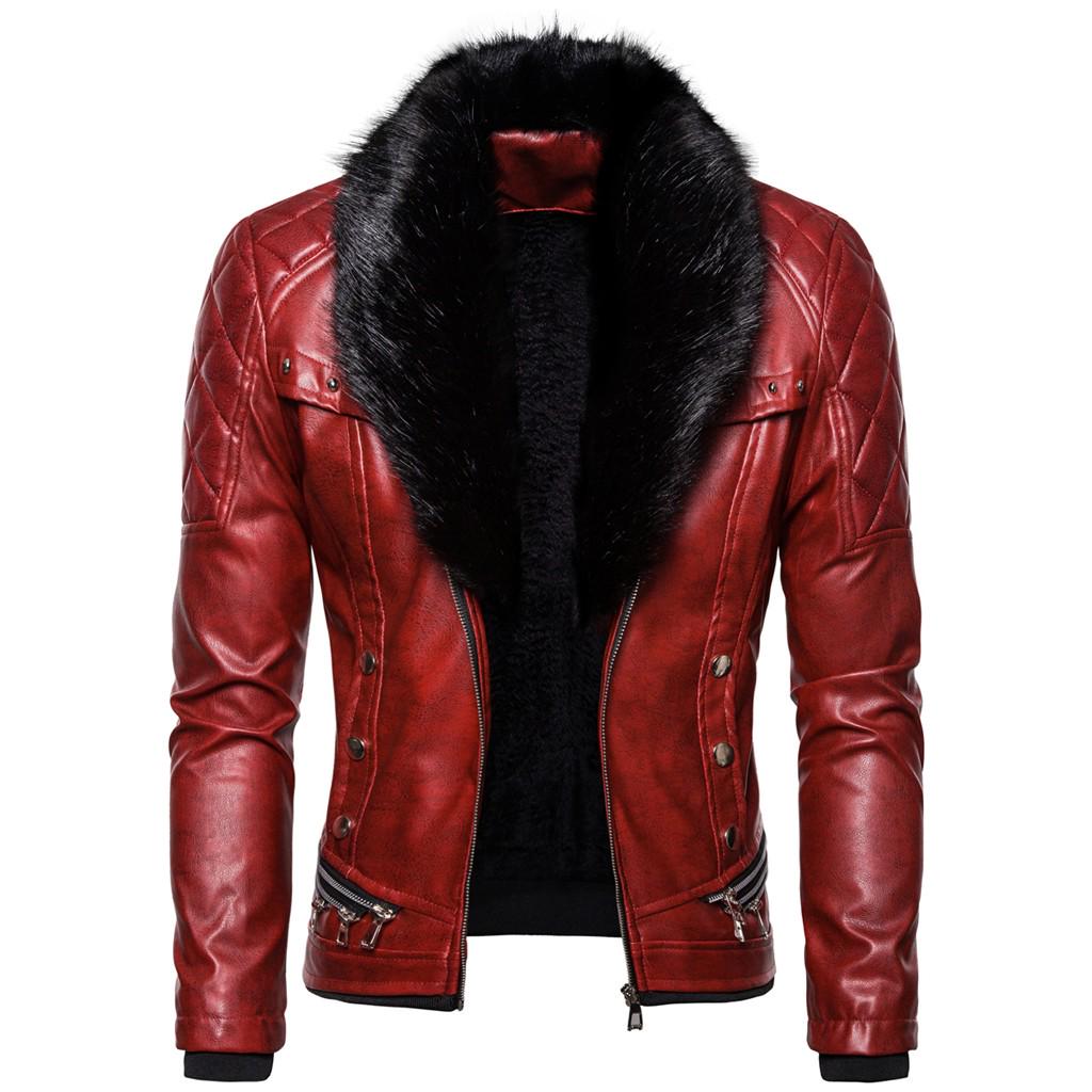 Su) Men's Leather Vintage Steam Pocket Zipper Collar Punk Gothic Retro Coat