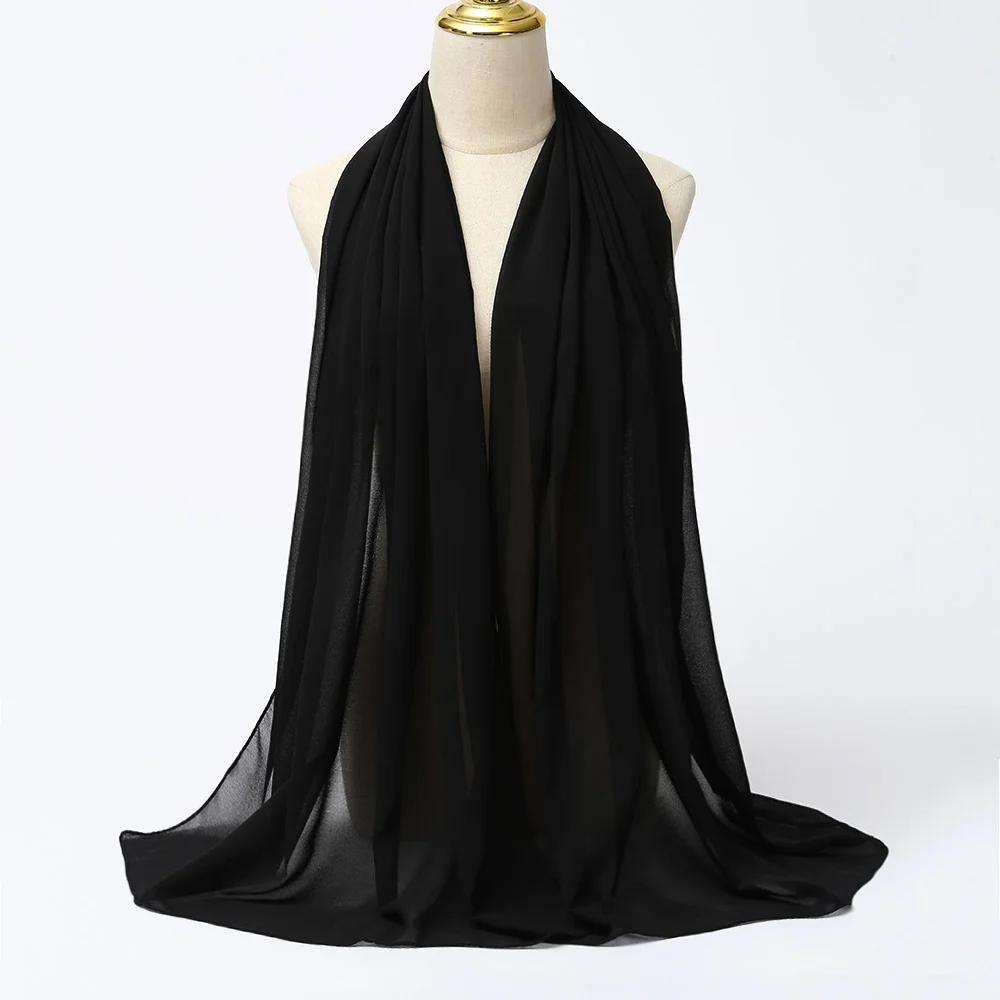 Women's Muslim Chiffon Hijab Scarf Long Solid Color Breathable Head Wrap
