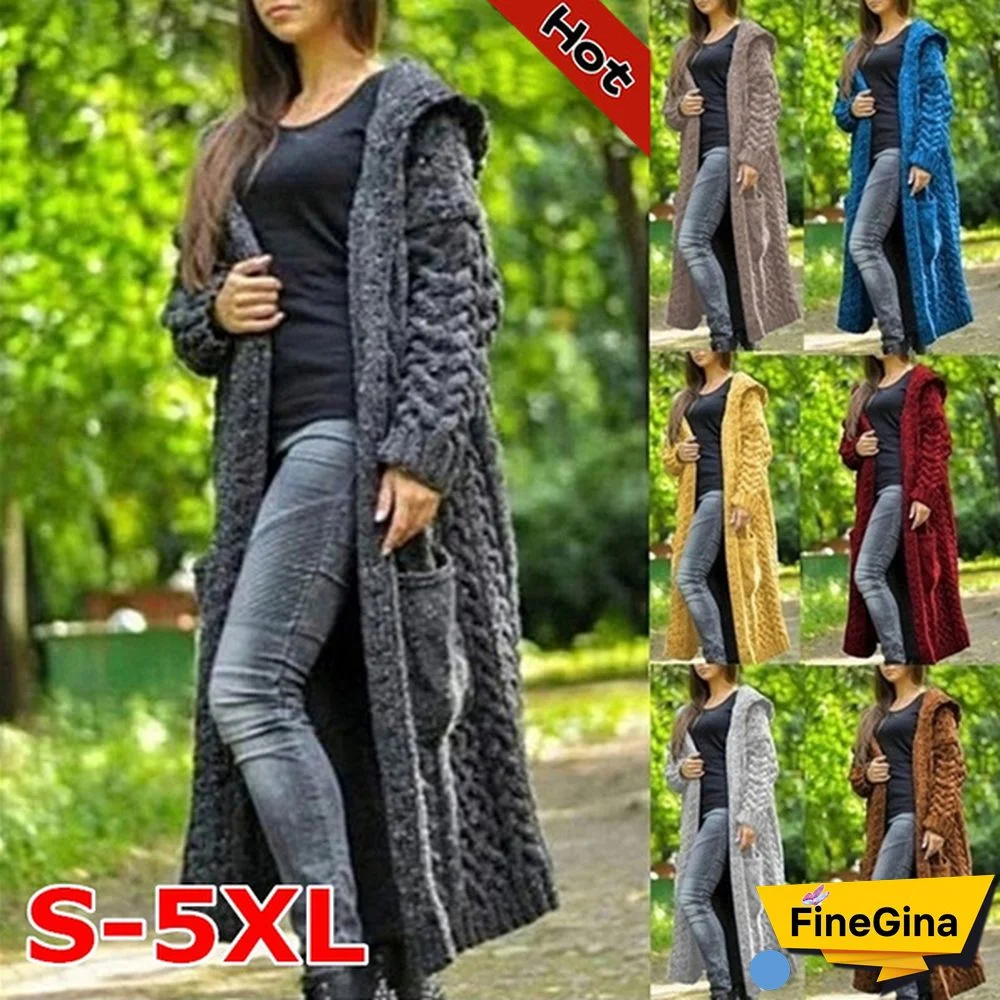 Fashion Women Autumn Winter Long Sleeve Knitted Cardigan Coat Casual Streetwear Hooded Sweater Coat Loose Jackets for Women Outwear Vestidos Mujer Casacos De Inverno Feminino