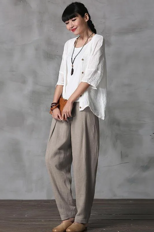 Cute Cotton Linen Casual Trousers Women Fashion Pencil Pans K21017