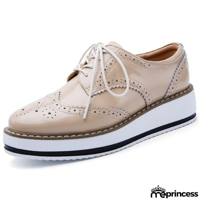 London Style Campus Thick Outsole Cow Leather Women Loafers
