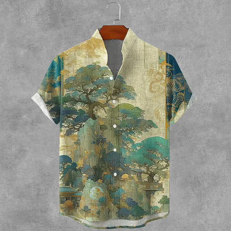 Men's Japanese Pattern Art Print Short Sleeve Shirt