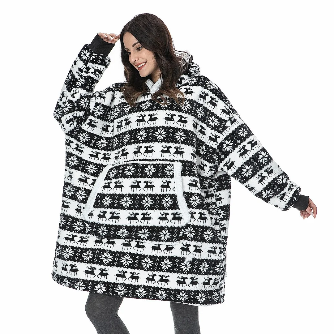 Oversized Blanket Hoodie Women Winter Hooded Wearable Family TV Blanket With Sleeves Sherpa Fleece Sweat Plaid Hoody Sweatshirt