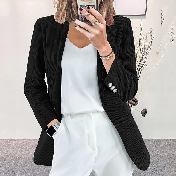Autumn Winter Women New Fashion Corduroy Cardigan Commute Suit Coats Solid Color Casual Long Sleeves Elegant Office Lady Jackets