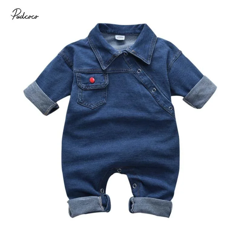 2019 Baby Summer Clothing 0-4Y Toddler Kids Baby Girl Boys Denim Romper Long Sleeve Playsuits Jumpsuit Outfits Pocket Clothes